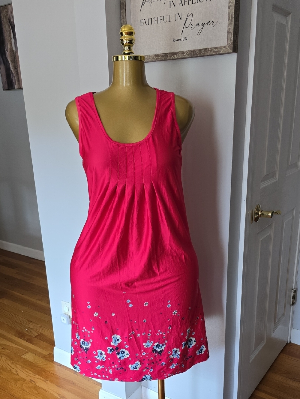 Bright Pink Sleeveless Floral Hem Summer Dress